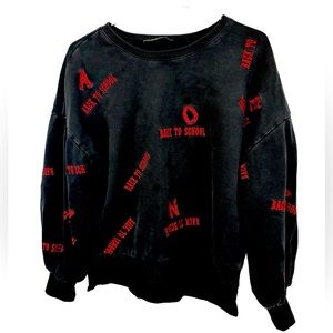 Via BEANS Black & Red Embroidered Back to School Crew Neck Sweatshirt Women’s